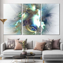 Load image into Gallery viewer, elegant abstract canvas wall art white green abstract fractal glow 3 piece canvas print modern abstract triptych multi canvas artwork In Living room
