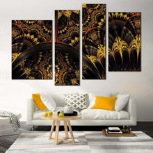 Load image into Gallery viewer, elegant abstract canvas wall art yellow digital abstract painting 4 piece canvas print black graphic abstract canvas set for living room
