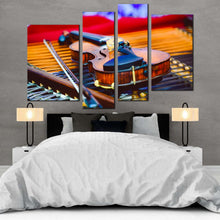 Load image into Gallery viewer, elegant violin canvas wall art colorful violin instrument 4 piece canvas print musical violin close up canvas set for bedroom
