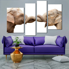 Load image into Gallery viewer, elephant hug canvas print elephant couple 4 piece canvas wall art grey brown elephant love multiple canvas
