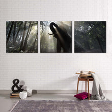Load image into Gallery viewer, elephant  jungle  canvas  print  elephant  green  trees  3  piece  canvas  wall  art  isolated  elephant  in  yellow  sunrise  multiple  canvas
