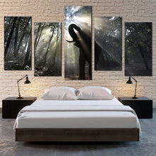 Load image into Gallery viewer, elephant trees canvas wall art isolated elephant in yellow sunrise 5 piece canvas set elephant in the green jungle canvas print For Your Bedroom
