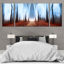 Load image into Gallery viewer, enchanted woods canvas wall art brown fairytale forest autumn triptych canvas print for Bedroom
