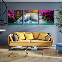 Load image into Gallery viewer, erawan  falls  canvas  wall  art  thailand  waterfall  canvas  print  colorful  autumn  forest  waterfall  3  piece  multi  canvas In Living Room
