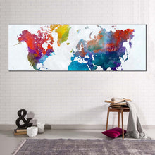Load image into Gallery viewer, flat  earth  canvas  print  white  background  abstract  world  map  canvas  artwork  colorful  flat  world  panoramic  canvas  wall  art For Living Room
