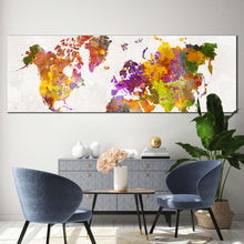Load image into Gallery viewer, flat  earth  canvas  wall  art  colorful  world  map  digital  painting  panoramic  canvas  print  white  background  abstract  map  canvas  artwork For Living Room
