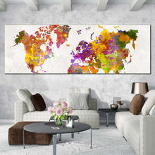 Load image into Gallery viewer, flat  earth  canvas  wall  art  colorful  world  map  digital  painting  panoramic  canvas  print  white  background  abstract  map  canvas  artwork In Living Room
