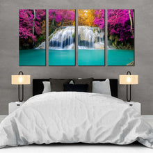 Load image into Gallery viewer, forest waterfall canvas wall art thailand colorful autumn forest scenery canvas set beautiful erawan falls 4 piece canvas print For Your Bedroom

