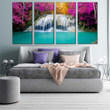 Load image into Gallery viewer, forest waterfall canvas wall art thailand colorful autumn forest scenery canvas set beautiful erawan falls 4 piece canvas print For Bedroom
