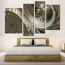 Load image into Gallery viewer, fractal design canvas wall art yellow for bedroom luxury abstract canvas print brown abstract fractal design 4 piece canvas for bedroom
