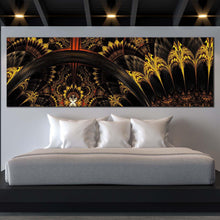 Load image into Gallery viewer, fractal  flower  canvas  wall  art  yellow  digital  abstract  painting  wide  canvas  black  graphic  abstract  panoramic  canvas  print For Bedroom
