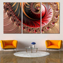 Load image into Gallery viewer, fractal swirl canvas wall art red abstract art spin 3 piece canvas orange graphic illustration triptych canvas print For Living Room
