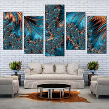 Load image into Gallery viewer, fractal texture canvas wall art brown abstract fantasy art print blue elegant abstract fractal 5 piece multi canvas In Living Room

