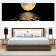 Load image into Gallery viewer, full  moon  canvas  wall  art  black  night  sky  panoramic  canvas  print  yellow  moon  ocean  waves  canvas  artwork For Bedroom
