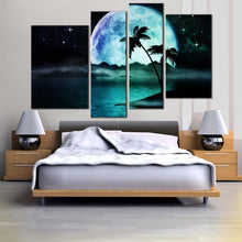 Load image into Gallery viewer, full big moon over sea 5 piece wall art for home decor 
