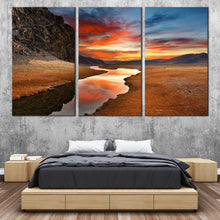Load image into Gallery viewer, gobi desert sunrise canvas wall art orange sky landscape triptych canvas print for your Bedroom
