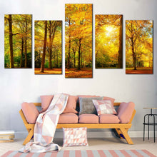 Load image into Gallery viewer, golden autumn landscape canvas wall art yellow trees basking in the radiant glow of the sun canvas print In Living Room
