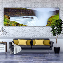 Load image into Gallery viewer, golden  falls  canvas  print  white  river  in  iceland  europe  panoramic  canvas  wall  art  iconic  waterfall  green  landscape  wide  canvas For Living Room
