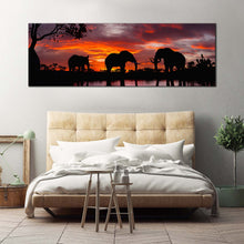 Load image into Gallery viewer, group  elephants  canvas  wall  art  elephants  orange  sunset  1  piece  canvas  black  elephant  family  canvas  print For Bedroom
