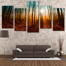 Load image into Gallery viewer, harmony of seasons canvas wall art brown fields autumn forest 5 piece canvas print 

