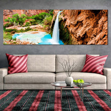 Load image into Gallery viewer, havasu  waterfalls  canvas  wall  art  waterfall  rock  blue  water  canvas  artwork  arizona  beautiful  brown  rock  waterfall  1  piece  canvas  print For Living Room
