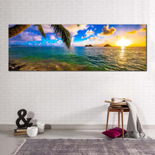 Load image into Gallery viewer, hawaii  ocean  canvas  wall  art  colorful  lanikai  beach  panoramic  canvas  print  ocean  beach  in  kailua  canvas  artwork In Living Room
