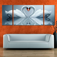 Load image into Gallery viewer, heart  swans  canvas  wall  art  beautiful  grey  background  3  piece  multi  canvas  artwork  romantic  love  white  swans  reflection  triptych  canvas  print For Living Room
