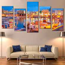 Load image into Gallery viewer, heraklion cityscape canvas print yellow river reflection 5 piece canvas wall art 
