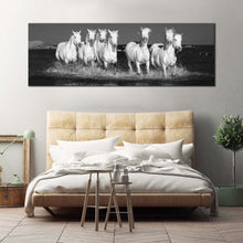 Load image into Gallery viewer, horses  beach  canvas  print  black  and  white  horses  beach  1  piece  canvas  wall  art  horses  herd  in  water  canvas  artwork For Bedroom
