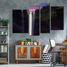 Load image into Gallery viewer, iceland falls canvas print beautiful white kvernufoss waterfall 4 piece canvas wall art green mountain waterfall sunrise multiple canvas for living room
