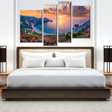 Load image into Gallery viewer, ionian islands canvas print greece yellow sunset cephalonia island 4 piece canvas wall art colorful ionian island multi canvas artwork for bedroom
