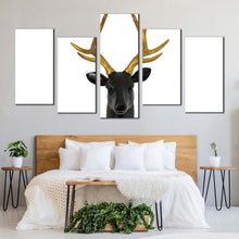 Load image into Gallery viewer, isolated deer canvas wall art white deer background 5 piece canvas black deer head multi canvas brown deer canvas set For Your Bedroom

