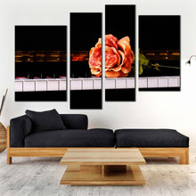 Load image into Gallery viewer, isolated piano canvas wall art black white musical piano 4 piece multi canvas vintage pink rose piano canvas print for your living room 
