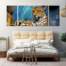 Load image into Gallery viewer, jaguar  resting  canvas  wall  art  jaguar  portrait  3  piece  canvas  print  yellow  white  jaguar  animal  multi  canvas For Bedroom
