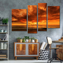 Load image into Gallery viewer, karon beach canvas wall art phuket ocean 4 piece canvas print thailand orange yellow cloudy ocean multi canvas artwork
