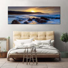 Load image into Gallery viewer, killcare  beach  canvas  print  yellow  sunset  ocean  rocks  canvas  artwork  australia  blue  ocean  1  piece  canvas  wall  art For Bedroom
