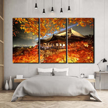Load image into Gallery viewer, kyoto kiyomizu dera temple night view colorful maple tree autumn 3 panel canvas prints In Bedroom
