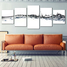 Load image into Gallery viewer, liquid water canvas wall art grey white abstract water splash 5 piece canvas print water splashing digital artwork In Living Room
