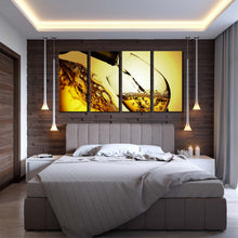 Load image into Gallery viewer, liquor bottle canvas print white wine pouring 4 piece canvas wall art yellow wine glass close up multi canvas For Bedroom
