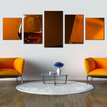 Load image into Gallery viewer, liquor glass canvas wall art orange piano warmth canvas print brandy glass brown piano 5 piece canvas For Living room
