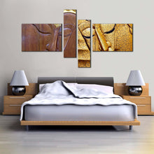 Load image into Gallery viewer, lord buddha canvas print brown yellow buddha faces 4 piece canvas wall art buddha close up multiple canvas For Bedroom
