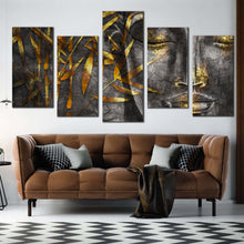 Load image into Gallery viewer, lord buddha canvas wall art brown wat phra singh temple 4 piece multiple canvas gold peaceful buddha statue canvas print For Your Living room
