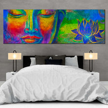 Load image into Gallery viewer, lord  buddha  canvas  wall  art  head  of  buddha  digital  canvas  artwork  colorful  buddha  panoramic  canvas  print For Your Bedroom
