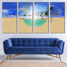 Load image into Gallery viewer, majestic desert landscape canvas wall art green oasis and dramatic clouds 4 piece canvas print for Living room
