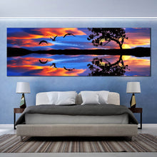 Load image into Gallery viewer, majestic  sky  birds  wall  art  orange  sky  over  blue  lake  1  piece  canvas  print  sunset  lake  reflection  artwork  for Bedroom
