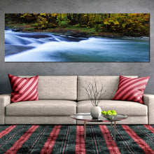 Load image into Gallery viewer, majestic  waterfall  canvas  wall  art  blue  central  balkan  river  panoramic  canvas  print  beautiul  green  forest  waterfall  wide  canvas In Living Room

