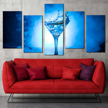 Load image into Gallery viewer, martini cocktail canvas print white background martini glass 5 piece canvas wall art blue cocktail drink canvas set For Living Room
