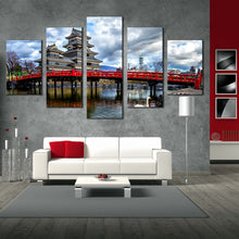 Load image into Gallery viewer, matsumoto  castle  red  painted  bridge  Nagano ken  Japan  5  piece  canvas  art In Living Room
