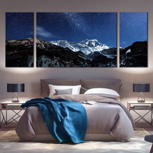 Load image into Gallery viewer, milky way over himalaya canvas print nighttime himalaya mountain and blue starry sky triptych canvas wall art for Bedroom
