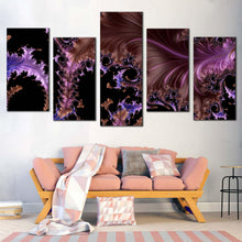 Load image into Gallery viewer, modern abstract canvas wall art purple fractal digital artwork 5 piece canvas brown black abstract fractal patterns canvas print abstract dream multi canvas For Your Living Room
